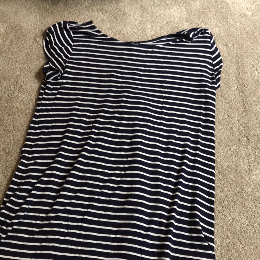 Flowy, sheer, navy blue stripe dress shirt!